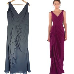 Sorella Vita Sleeveless Gray Chiffon Cascading Ruffle Gown Size 18